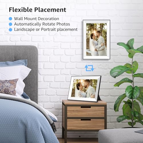 Frameo Digital Picture Frame,WiFi Slideshow Digital Photo Frame with 10.1 Inch IPS Touch Screen,Load from Phone to 32GB Digital frame,Smart Rotating Pictures via White Electronic Picture Frame,Gift