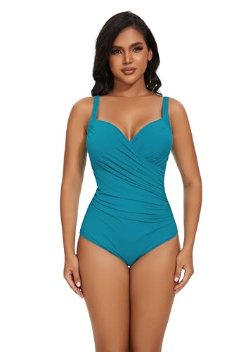 Plus Size Swimsuit for Women One Piece Bathing Suit Ruched Tummy Control Adjustable Swimwear