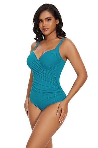 Plus Size Swimsuit for Women One Piece Bathing Suit Ruched Tummy Control Adjustable Swimwear