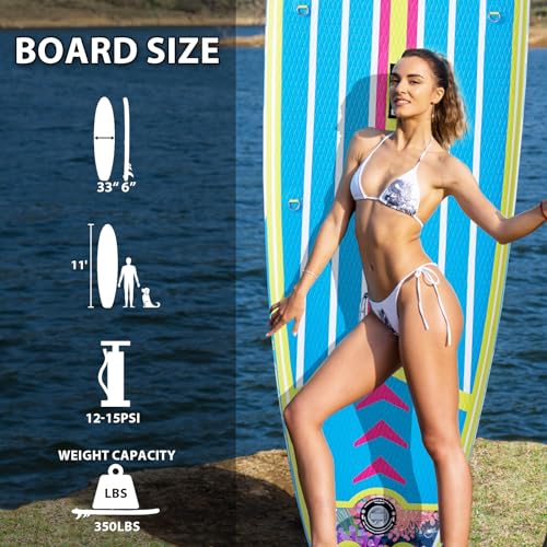 Inflatable Stand Up Paddle Board 11' × 33" × 6", Yoga Board with Durable SUP Accessories for Adults & Youth, Versatile Paddle Board