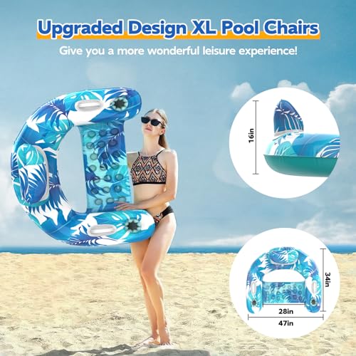 Pool Floats, 3 Pack Inflatable Float Chairs with Cupholders & Handles, Pool Floats Adult & Kids Perfect for Pool Lake & Rivers, Pool Toy Party, Relaxing Inflatable Chair for Swimming Pool