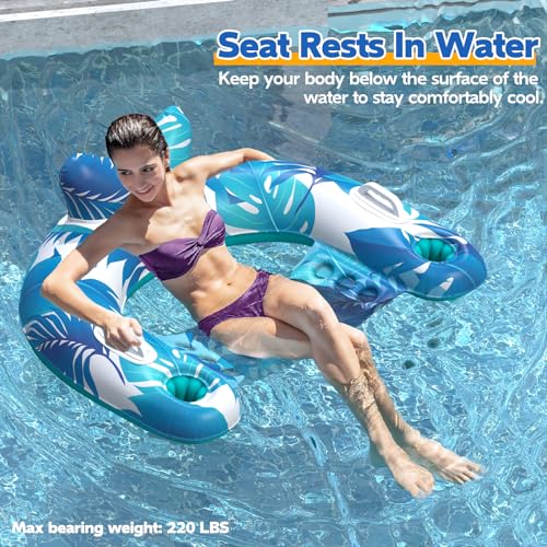 Pool Floats, 3 Pack Inflatable Float Chairs with Cupholders & Handles, Pool Floats Adult & Kids Perfect for Pool Lake & Rivers, Pool Toy Party, Relaxing Inflatable Chair for Swimming Pool