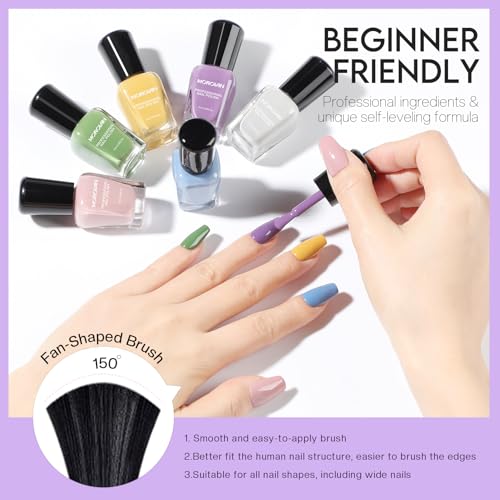 Morovan Nail Polish Set Fingernail: Mellow Yellow Violet Nude Pink Grey Air Dry Nail Polish Kit Spring & Summer Regular Nail Polish Bulk 0.25oz Finger Nail Polish Pack Daily Nail Polish Gift for Women