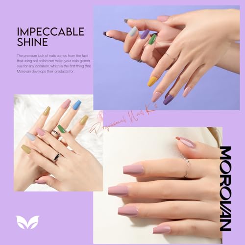 Morovan Nail Polish Set Fingernail: Mellow Yellow Violet Nude Pink Grey Air Dry Nail Polish Kit Spring & Summer Regular Nail Polish Bulk 0.25oz Finger Nail Polish Pack Daily Nail Polish Gift for Women