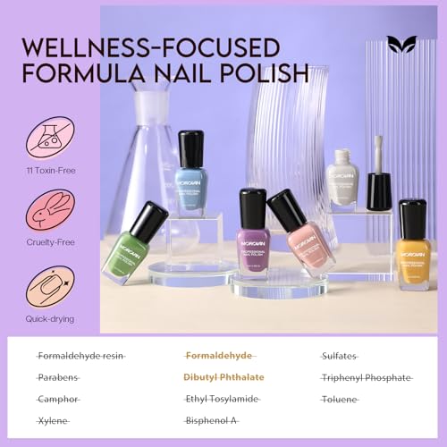 Morovan Nail Polish Set Fingernail: Mellow Yellow Violet Nude Pink Grey Air Dry Nail Polish Kit Spring & Summer Regular Nail Polish Bulk 0.25oz Finger Nail Polish Pack Daily Nail Polish Gift for Women