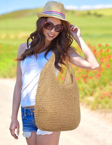 Straw Bag for Women Beach Woven Tote Bag Large Capacity Shoulder Bag for Summer Vacation