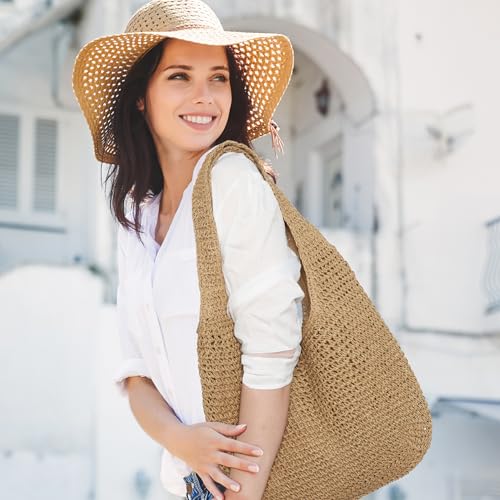 Straw Bag for Women Beach Woven Tote Bag Large Capacity Shoulder Bag for Summer Vacation