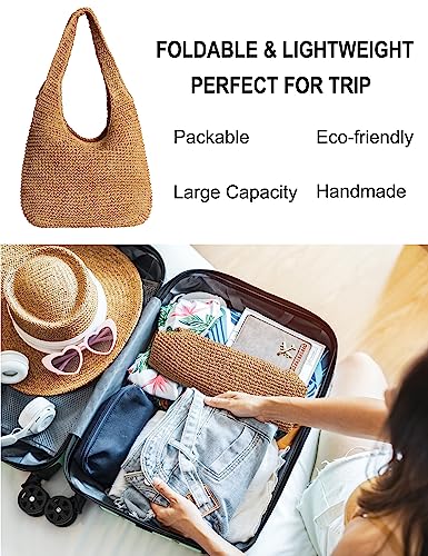 Straw Bag for Women Beach Woven Tote Bag Large Capacity Shoulder Bag for Summer Vacation