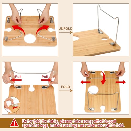 Picnic Basket with Foldable Wine Table Kit, Handmade Wicker Basket with Lid Handle Portable Bamboo Tray Table for 2 Outdoor Camping Picnic Wine Set Gift for Couples