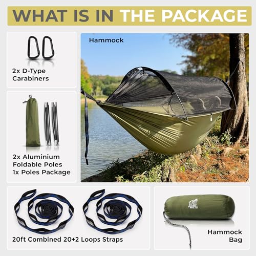 Camping Hammock -Portable Hammock w/Spacious Net & Tree Straps w/Adjutable Loops,Double or Single Hammock for Outdoor, Hiking, and Travel