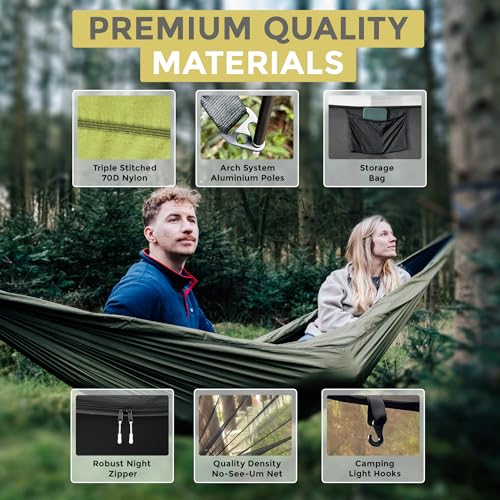 Camping Hammock -Portable Hammock w/Spacious Net & Tree Straps w/Adjutable Loops,Double or Single Hammock for Outdoor, Hiking, and Travel