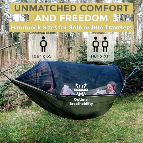 Camping Hammock -Portable Hammock w/Spacious Net & Tree Straps w/Adjutable Loops,Double or Single Hammock for Outdoor, Hiking, and Travel