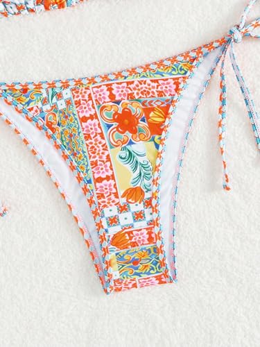 MakeMeChic Women's Two Piece Bathing Suit Floral Triangle Swimsuit High Cut Tie Side Bikini Sets