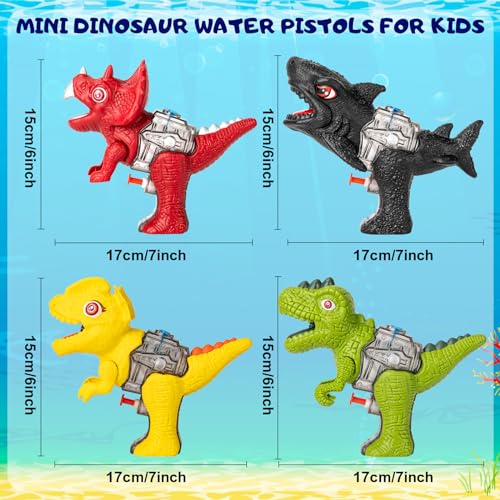 Water Guns for Kids Squirt Guns- Hyperzoo 4 Pack Mini Dinosaur Water Pistols Water Blaster Long Shooting Water Gun Toys for Boys Girls Toddlers, Ideal Summer Gifts for Swimming Pool Party Beach Yard