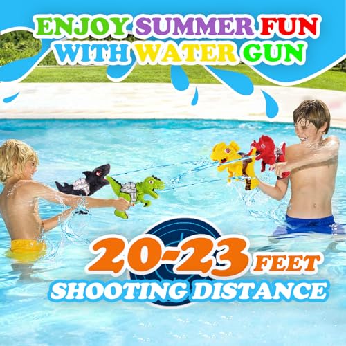 Water Guns for Kids Squirt Guns- Hyperzoo 4 Pack Mini Dinosaur Water Pistols Water Blaster Long Shooting Water Gun Toys for Boys Girls Toddlers, Ideal Summer Gifts for Swimming Pool Party Beach Yard