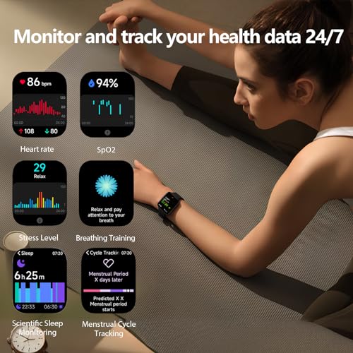 KEEPONFIT Smart Watch Answer/Make Calls, 1.85" Aluminum Case Alexa Built-in Fitness Tracker with IP68 Waterproof/100 Sports Modes/Heart Rate/Sleep for iOS/Android (Black)