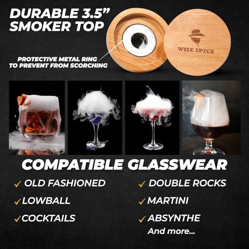 Cocktail Smoker Kit with Torch – Smoking Set for Cocktails, 4 Wood Chips Flavors, and 4 Drink Chillers – Old Fashioned Bourbon Smoke Infuser – Gift for Men or Whiskey Lover (No Butane)