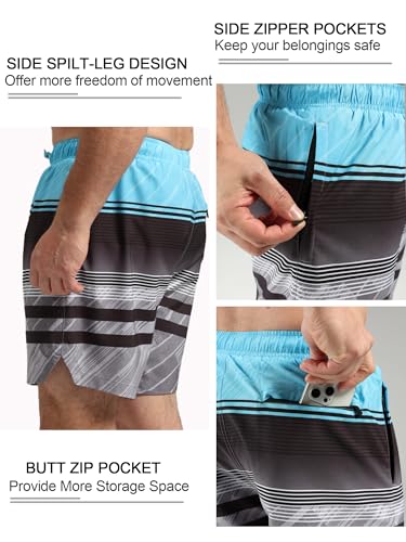 SILKWORLD Mens Swim Trunks Quick Dry Bathing Suit Board Swimming Shorts with Zipper Pockets and Compression Liner