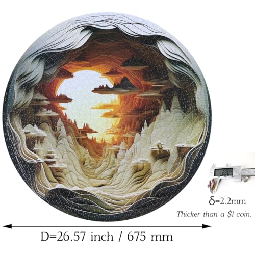 Bgraamiens Puzzle-Dawn- 3D Visual Dawn Inside a Cave 1000 Pieces Round Puzzle for Adult,Unique Puzzle Autostereoscopy Puzzle Hard Challenge Puzzle for Adult