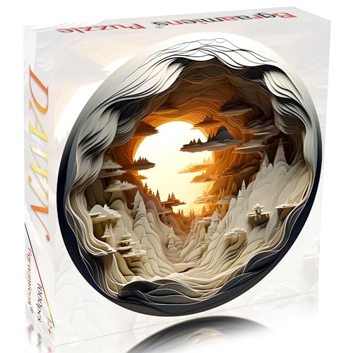 Bgraamiens Puzzle-Dawn- 3D Visual Dawn Inside a Cave 1000 Pieces Round Puzzle for Adult,Unique Puzzle Autostereoscopy Puzzle Hard Challenge Puzzle for Adult