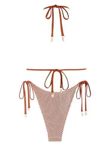 ZAFUL Women's Triangle Bikini Multiway Fishnet Tie Side Bandeau Halter String Bikini Set Two Piece Swimsuit Bathing Suits