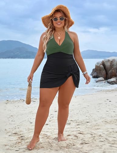 Blooming Jelly Women Plus Size Swim Dress Swimsuit One Piece Tummy Control Bathing Suits Modest Criss Cross Swim Suits