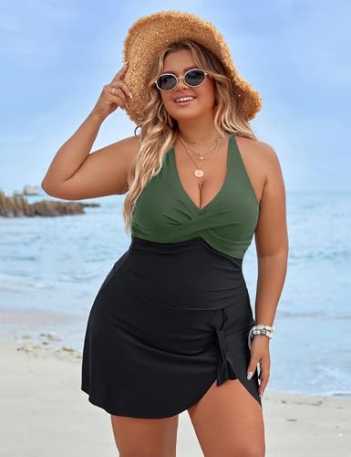 Blooming Jelly Women Plus Size Swim Dress Swimsuit One Piece Tummy Control Bathing Suits Modest Criss Cross Swim Suits