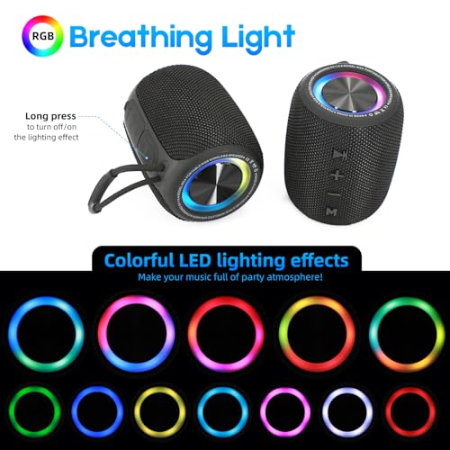 Portable Bluetooth Speaker, BT5.3 Wireless Speaker 20W Bass Diaphragms with Multi LED Light Dynamic Modes, IPX6 Waterproof 16H Playtime supports FM Mode, TF, USB for Home, Cycling, Outdoor, Beach