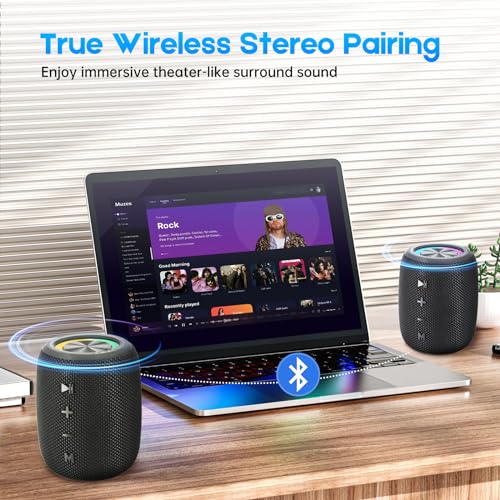 Portable Bluetooth Speaker, BT5.3 Wireless Speaker 20W Bass Diaphragms with Multi LED Light Dynamic Modes, IPX6 Waterproof 16H Playtime supports FM Mode, TF, USB for Home, Cycling, Outdoor, Beach