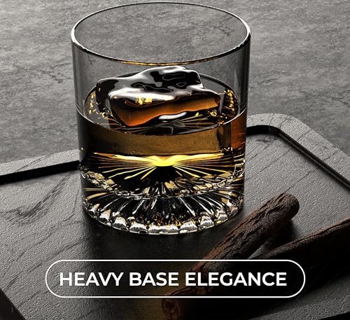 Whiskey Glasses Set of 4 - Premium 10oz Lead-Free Crystal, Artisan Heavy Base for Scotch, Bourbon, Cocktails, Elegant Men’s Drinkware, Gifts and Home Bar Collection Essentials