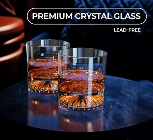 Whiskey Glasses Set of 4 - Premium 10oz Lead-Free Crystal, Artisan Heavy Base for Scotch, Bourbon, Cocktails, Elegant Men’s Drinkware, Gifts and Home Bar Collection Essentials