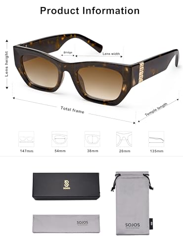 SOJOS Retro Cat Eye Sunglasses for Women Men Trendy Rectangle Designer Sunnies SJ2296