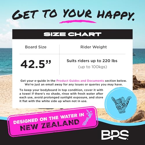 BPS ‘Storm’ Pro 42.5" Body Board for All Wave Conditions – Lightweight Boogie Boards for Beach with EPS Core HDPE Slick Bottom IXPE Deck with Wrist Leash and Plug for Kids and Adults