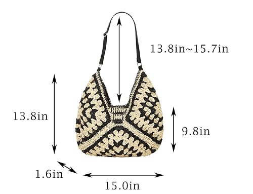 Straw Hobo Bags for Women Vintage Shoulder Bag Everything Tote Bag Designer Beach Bag Holiday Work Everyday Summer