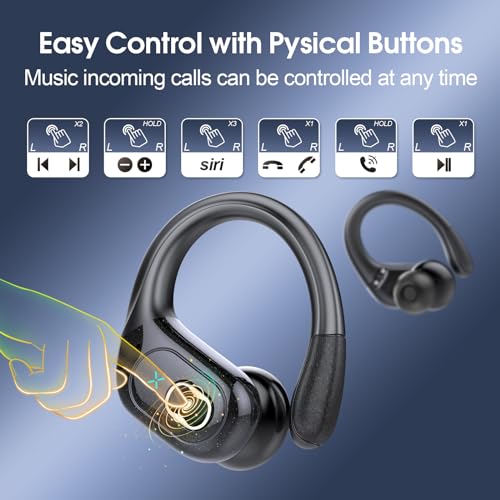 Wireless Earbuds 75hrs Bluetooth 5.3 Headphone Sport, 2024 Bluetooth Earbuds Stereo Deep Bass Over Ear Bud with Earhooks, ENC Noise Cancelling Mic, IPX7 Waterproof Earphone for Workout/Running