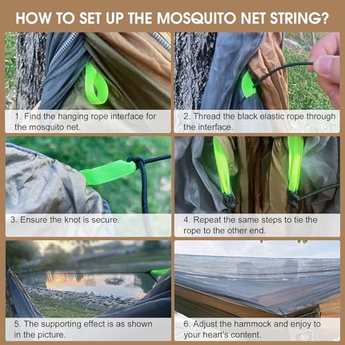 Camping Hammock, Portable Hammocks with Mosquito Net,Lightweight Nylon Parachute Hammock with 10ft Tree Straps,Camping Gear Must Haves for Travel Hiking Backpacking Beach Patio-Green&Khaki