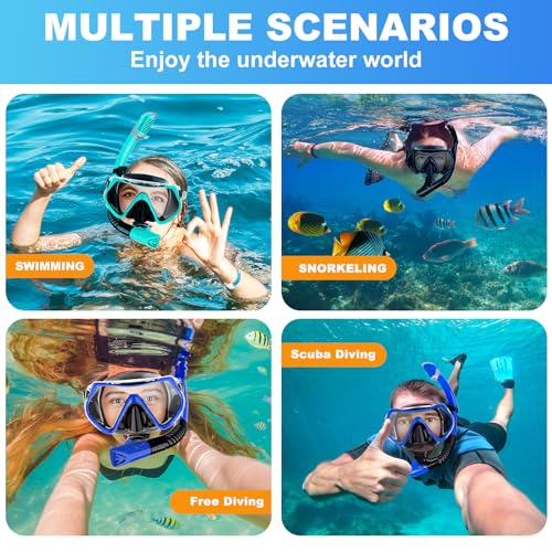 Snorkeling Gear for Adults, Felidel Snorkel Mask Adult Dry Top Snorkel Set with Panoramic View Anti-Fog Scuba Diving Mask for Snorkeling Swimming Travel, Snorkeling Kit Diving Packages