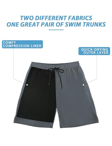 Mens Swim Trunks with Compression Liner 5 Inch Inseam Quick Dry Swim Shorts Mens Swimsuit Board Shorts with Pockets