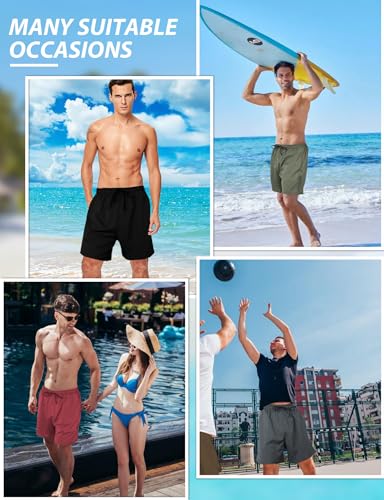 Mens Swim Trunks with Compression Liner 5 Inch Inseam Quick Dry Swim Shorts Mens Swimsuit Board Shorts with Pockets