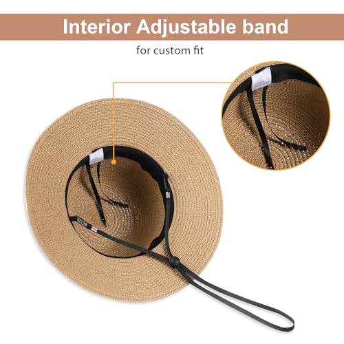 Beach Sun Straw Hats for Women, UPF 50+ UV Sun Protection Wide Brim Summer Straw Hat Foldable Packable Roll up Cap