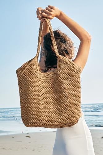 Large Straw Mesh Beach Bag The Tote Shoulder Bag for Women Beach Vacation Essentials Clutch Purses for Women