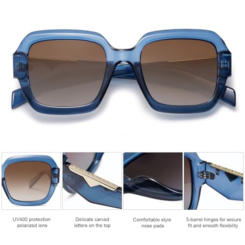 SOJOS Trendy Square Polarized Sunglasses for Womens Mens,Retro Polygon Plastic Frame Designer Inspired Sun Glasses SJ2310