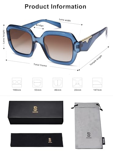 SOJOS Trendy Square Polarized Sunglasses for Womens Mens,Retro Polygon Plastic Frame Designer Inspired Sun Glasses SJ2310