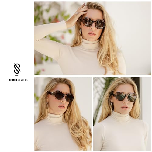 SOJOS Trendy Square Polarized Sunglasses for Womens Mens,Retro Polygon Plastic Frame Designer Inspired Sun Glasses SJ2310