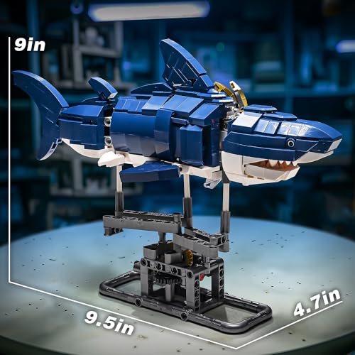 Mechanical Shark STEM Building Set,Sea Animal Toys Crossing Shark with Lighting and Linkable,Ideas Sets for Adults Shark,Creatures Gift Compatible with Legos for Adults and Boys Ages 8-12