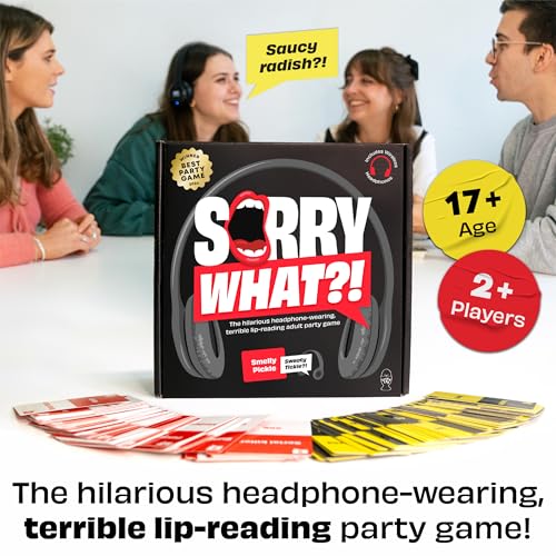 Sorry What - Hilarious Terrible Lip Reading Adult Party Game - Based On The Headphone Challenge TikTok Trend - 2+ Players 40,000 Funny Word Phrase Combinations - Card Game for Adults, Birthday Gifts