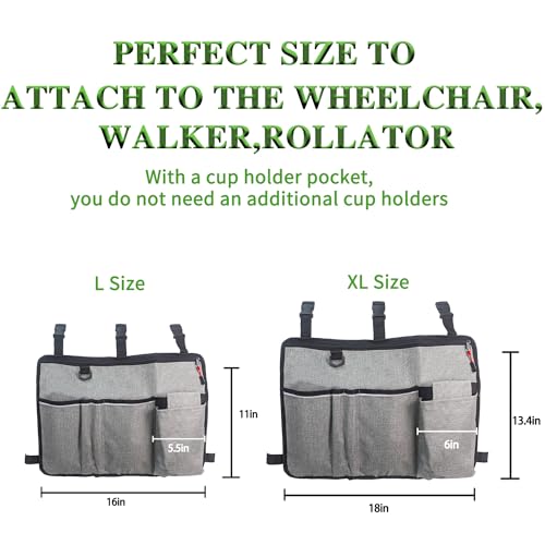 Walker Bag with Water Cup Holder,Bag For Walkers For Seniors,Walker Basket For Folding Walker,Senior Walker Accessories,Foldable Walker Storage Bag,Scooters or Rollator Walkers Seniors Caddy Accessory