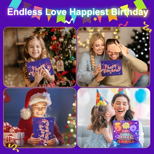 Omgpeike Birthday Cards Gifts for Women 3D Pop Up Birthday Gift Card Light and Music Happy Funny Birthday Decorations Greeting Cards for Men, Girl, Boy, Husband, Mom, Dad, Sister, Friend, Kids(Purple)