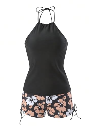 SOLY HUX Tankini Swimsuits for Women Halter Tops and Floral Print Shorts Bathing Suits Two Piece Swimsuit