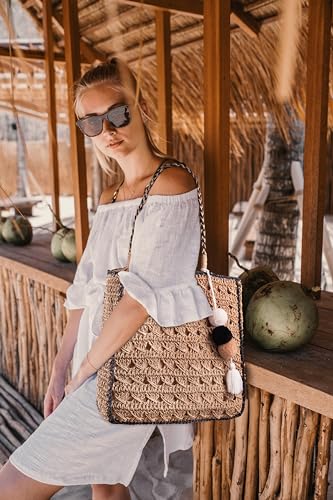 YXILEE Straw Tote Bag for Women - Summer Beach Bag Foldable Woven Tote Bags